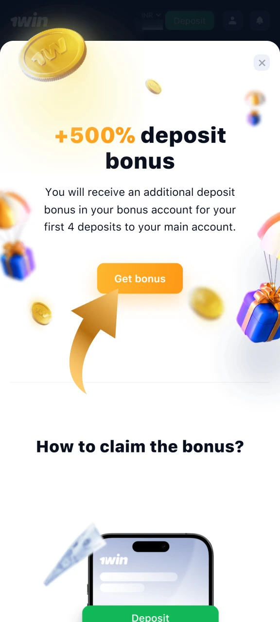 The welcome bonus is credited automatically after your first payment.