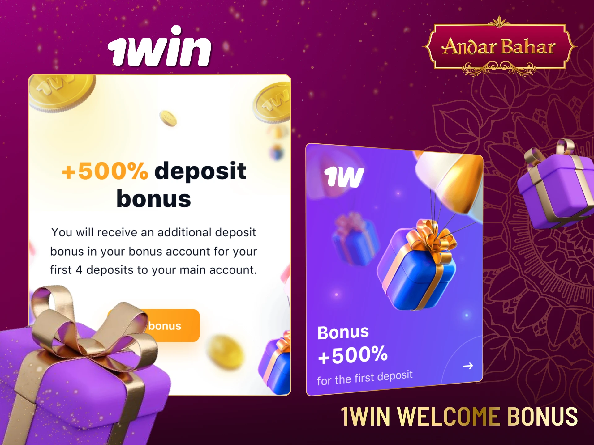 1win Andar Bahar welcome bonus for new players with free spins and deposit offers