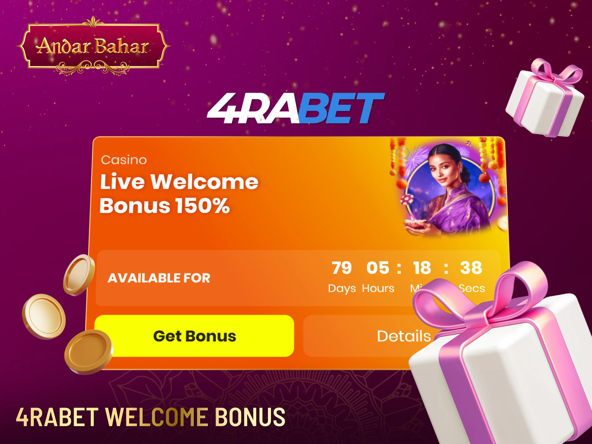 Claim your 4rabet welcome bonus at Andar Bahar online casino and start betting with extra funds.