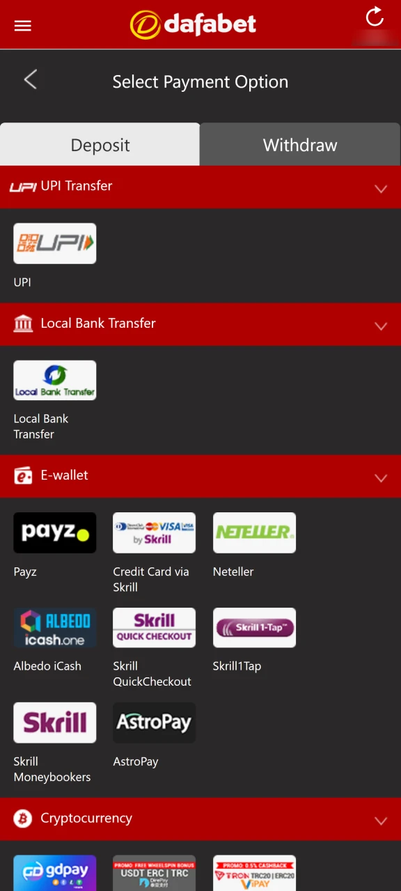 Choose a payment method and deposit at least 750 INR into your account.