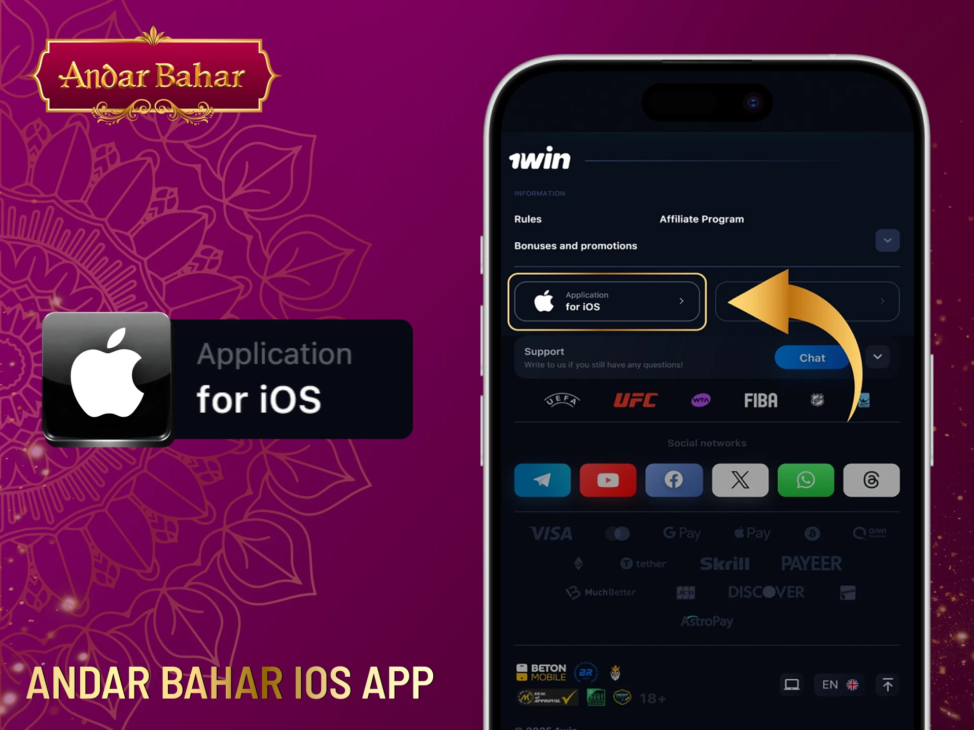 Step-by-step instructions for downloading the Andar Bahar app on iOS.