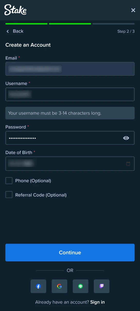 Find the registration button and create an account.